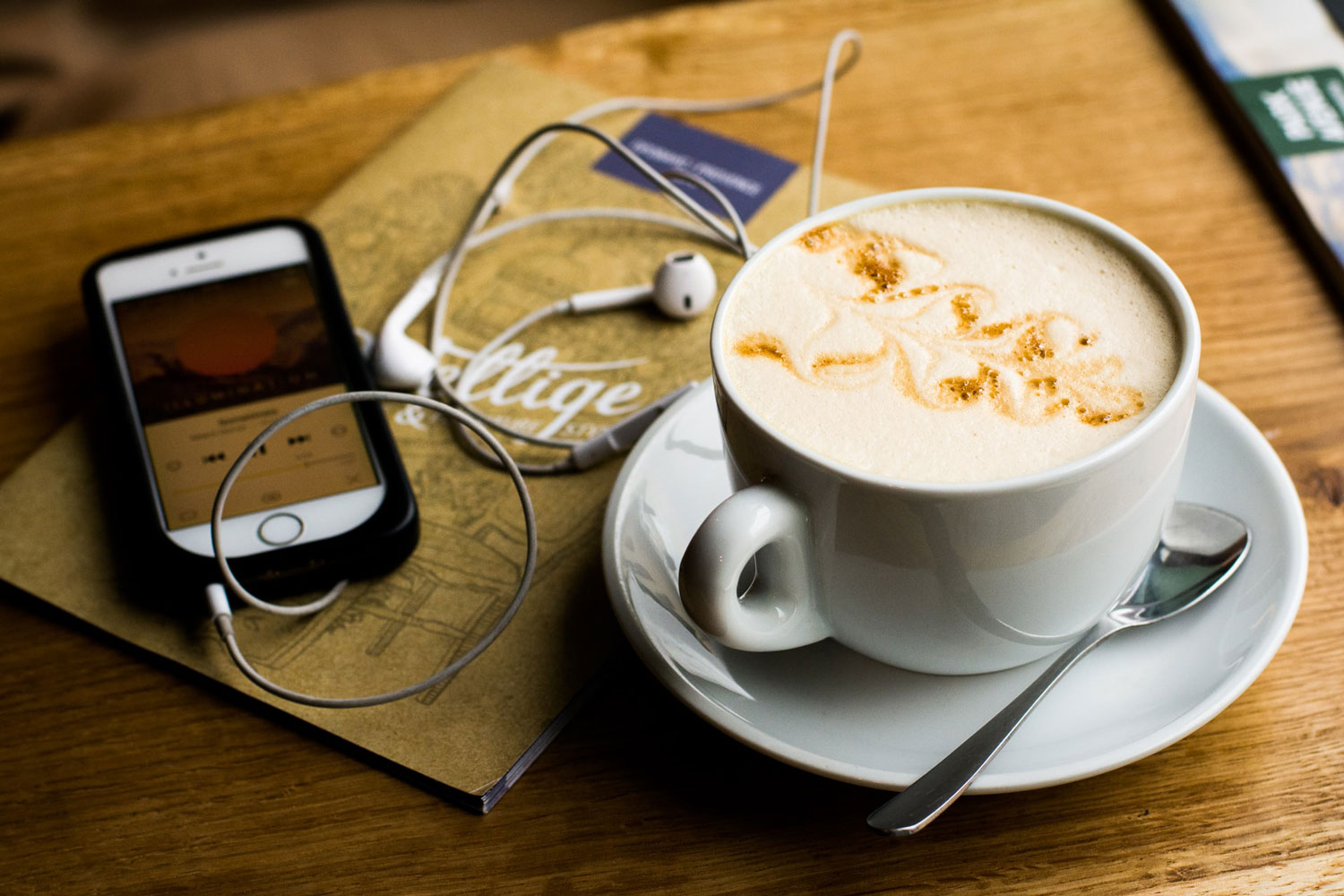 Audiobook, iPhone, coffee