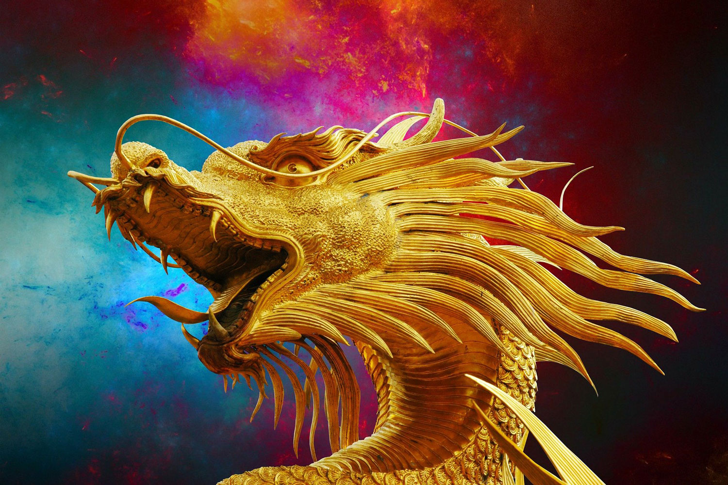 dragon, broncefigur, golden dragon